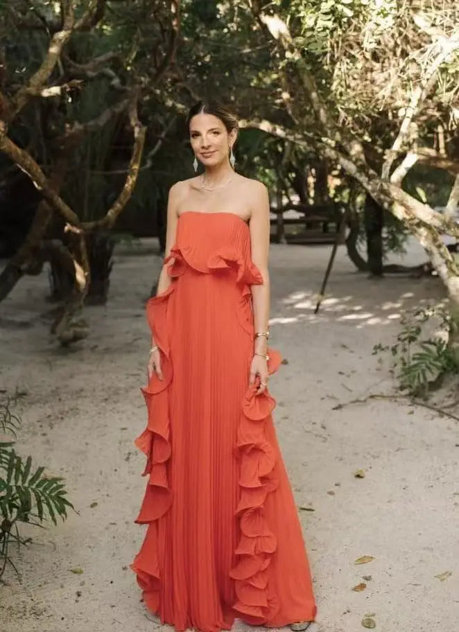 Vestido Longo Melissa – Elegância e Estilo com Efeito Sanfonado e Babados