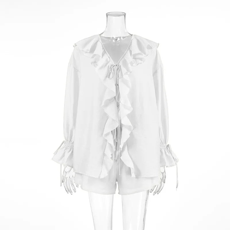 Conjunto de Short e Blusa Manga Longa e Babados Bela