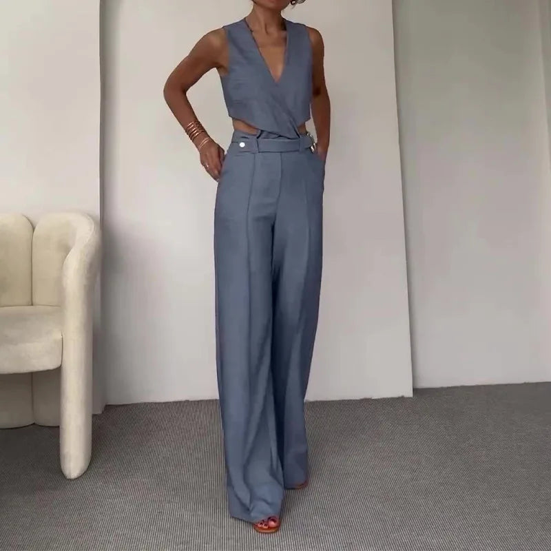 Conjunto Social Colete em Decote V e Calça Bella