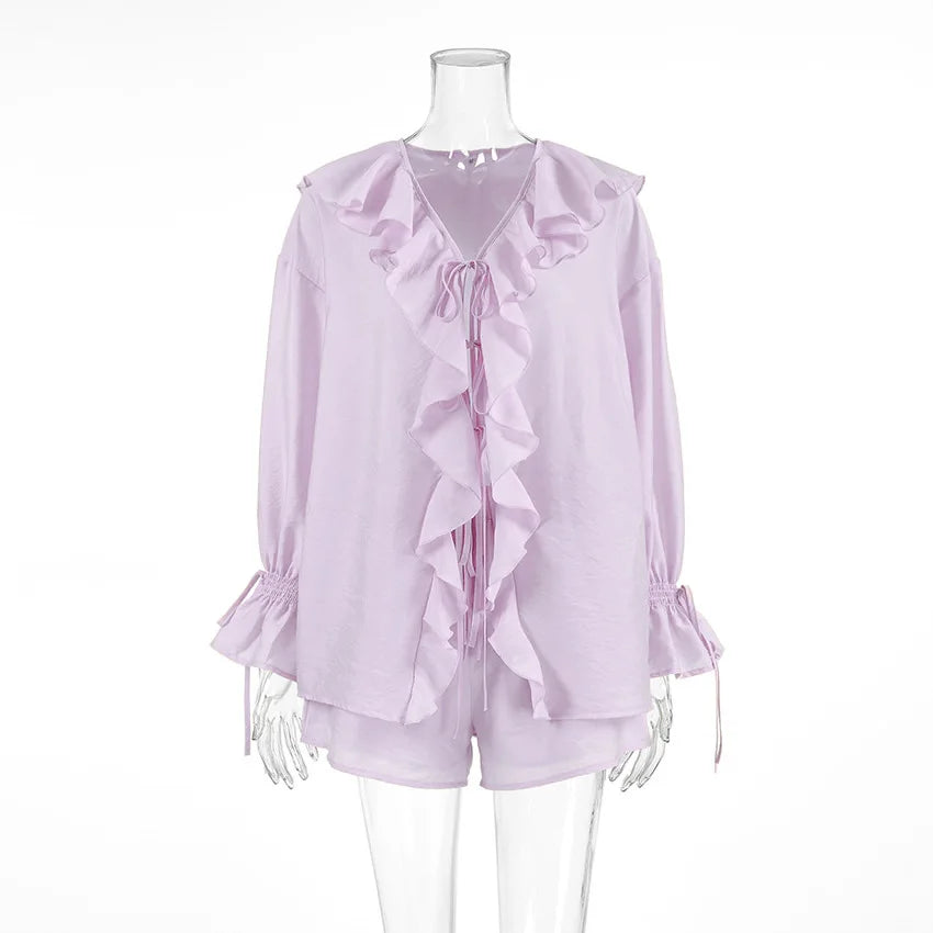 Conjunto de Short e Blusa Manga Longa e Babados Bela