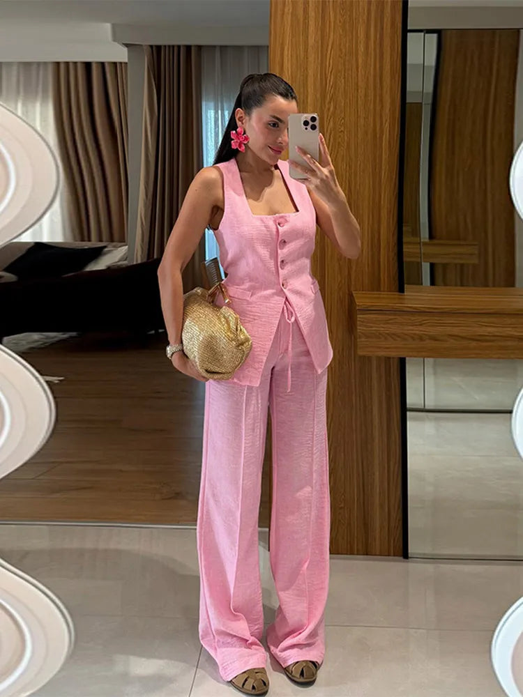 Conjunto Feminino em Linho ''Lime Eleganc” – Moderno, Leve e Sofisticado