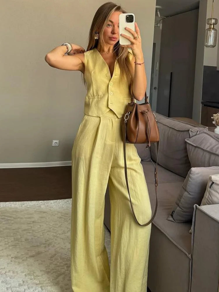 Conjunto de Calça e Colete de Linho de Algodão Eduarda