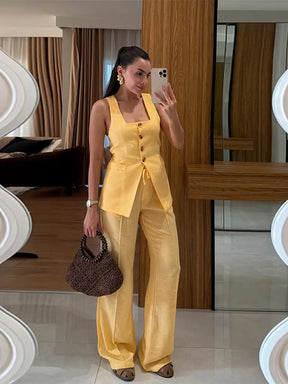 Conjunto Feminino em Linho ''Lime Eleganc” – Moderno, Leve e Sofisticado