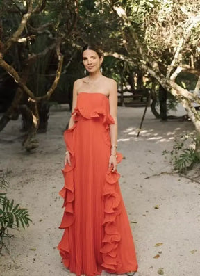 Vestido Longo Melissa – Elegância e Estilo com Efeito Sanfonado e Babados