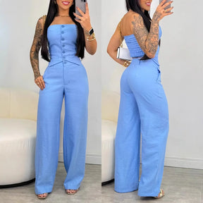 Conjunto Blusa Tomara que Caia e Calça Pantalona Gabrielle