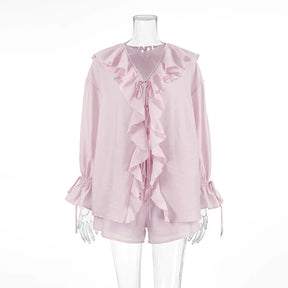 Conjunto de Short e Blusa Manga Longa e Babados Bela