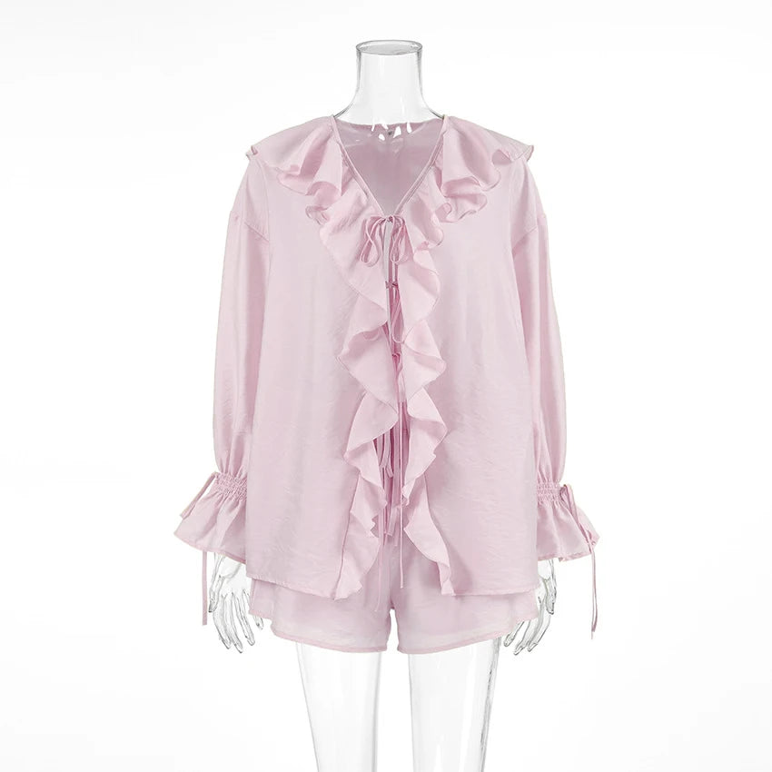 Conjunto de Short e Blusa Manga Longa e Babados Bela