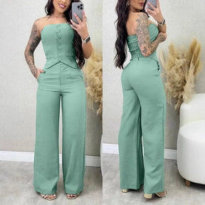 Conjunto Blusa Tomara que Caia e Calça Pantalona Gabrielle