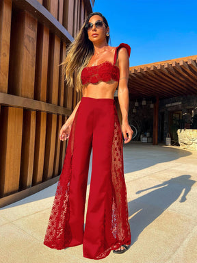 Conjunto Feminino 3 Peças de Renda para Verão