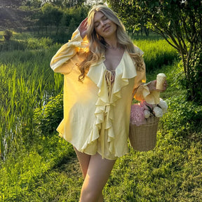 Conjunto de Short e Blusa Manga Longa e Babados Bela