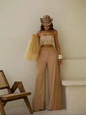 Conjunto Franja Cropped e Calça Valentina – Muito Charme e Elegância