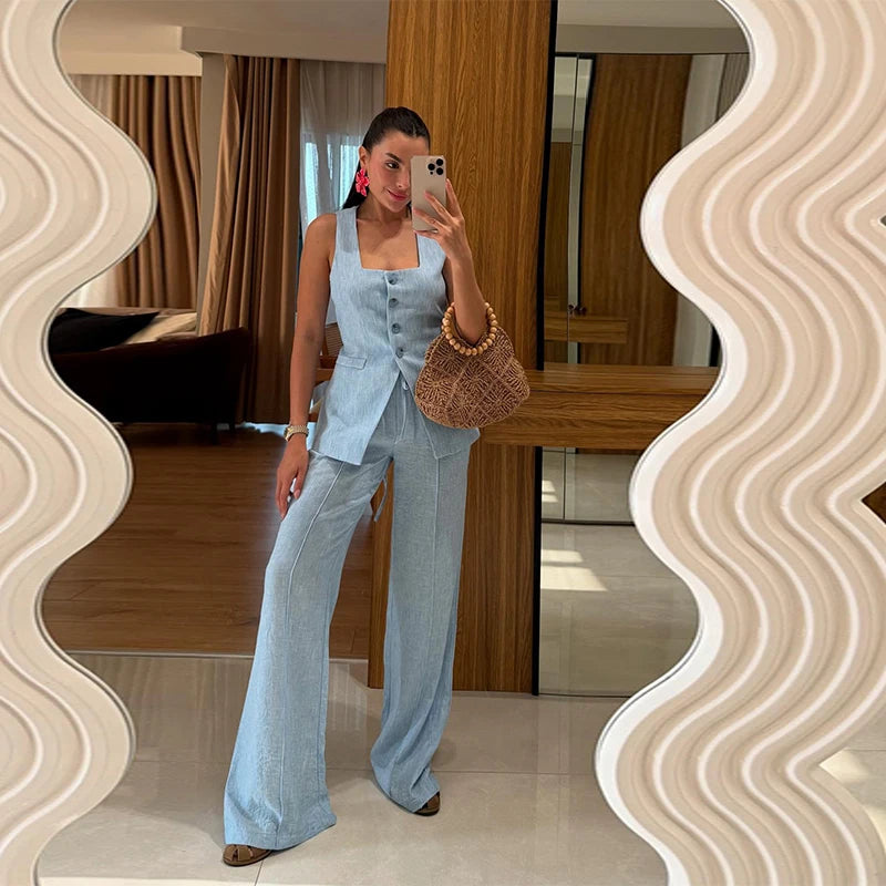 Conjunto Feminino em Linho ''Lime Eleganc” – Moderno, Leve e Sofisticado