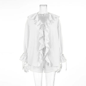 Conjunto de Short e Blusa Manga Longa e Babados Bela