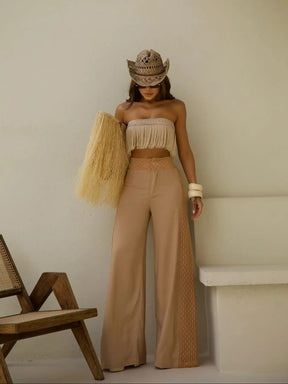 Conjunto Franja Cropped e Calça Valentina – Muito Charme e Elegância