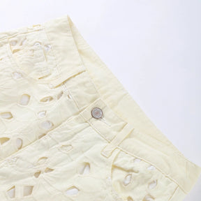 Calça Jeans Floral Bege