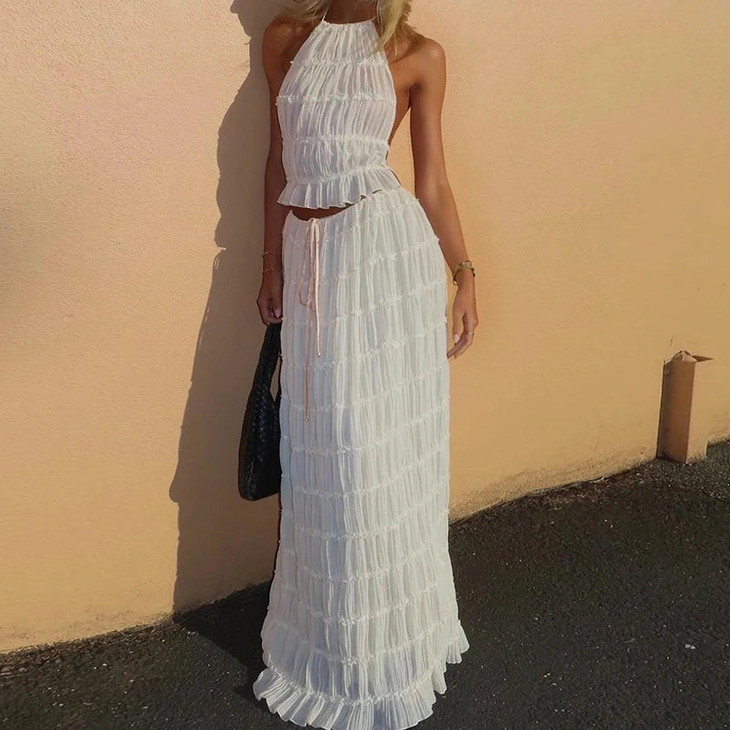 Conjunto Blusa Halter e Saia Longa Praia