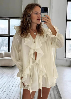 Conjunto de Short e Blusa Manga Longa e Babados Bela