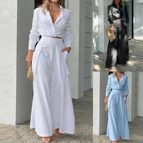 Conjunto Calça Pantalona e Blusa Manga Longa Lore