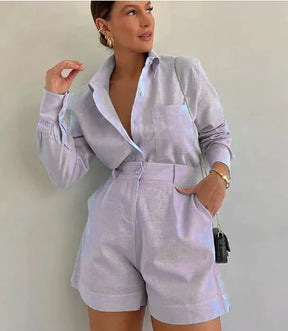 Conjunto Blusa Manga Longa e Short Viscolinho Penelope