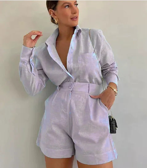 Conjunto Blusa Manga Longa e Short Viscolinho Penelope