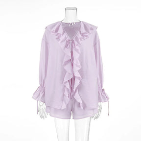 Conjunto de Short e Blusa Manga Longa e Babados Bela