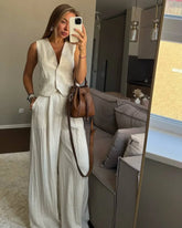 Conjunto de Calça e Colete de Linho de Algodão Eduarda