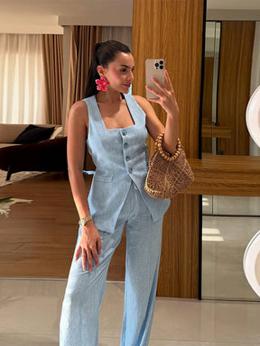 Conjunto Feminino em Linho ''Lime Eleganc” – Moderno, Leve e Sofisticado