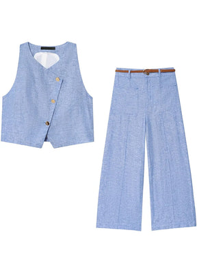 Conjunto Blusa Colete e Calça Pantalona Rafaella - Elegância Clássica