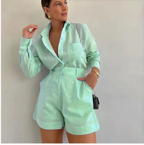 Conjunto Blusa Manga Longa e Short Viscolinho Penelope