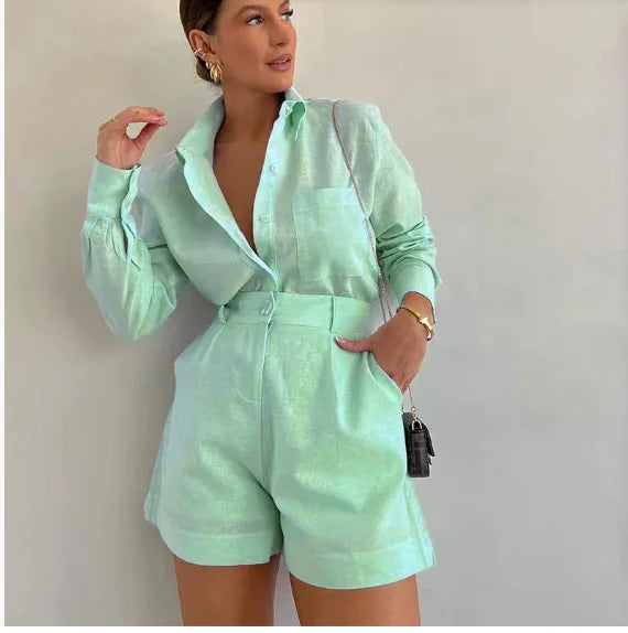 Conjunto Blusa Manga Longa e Short Viscolinho Penelope