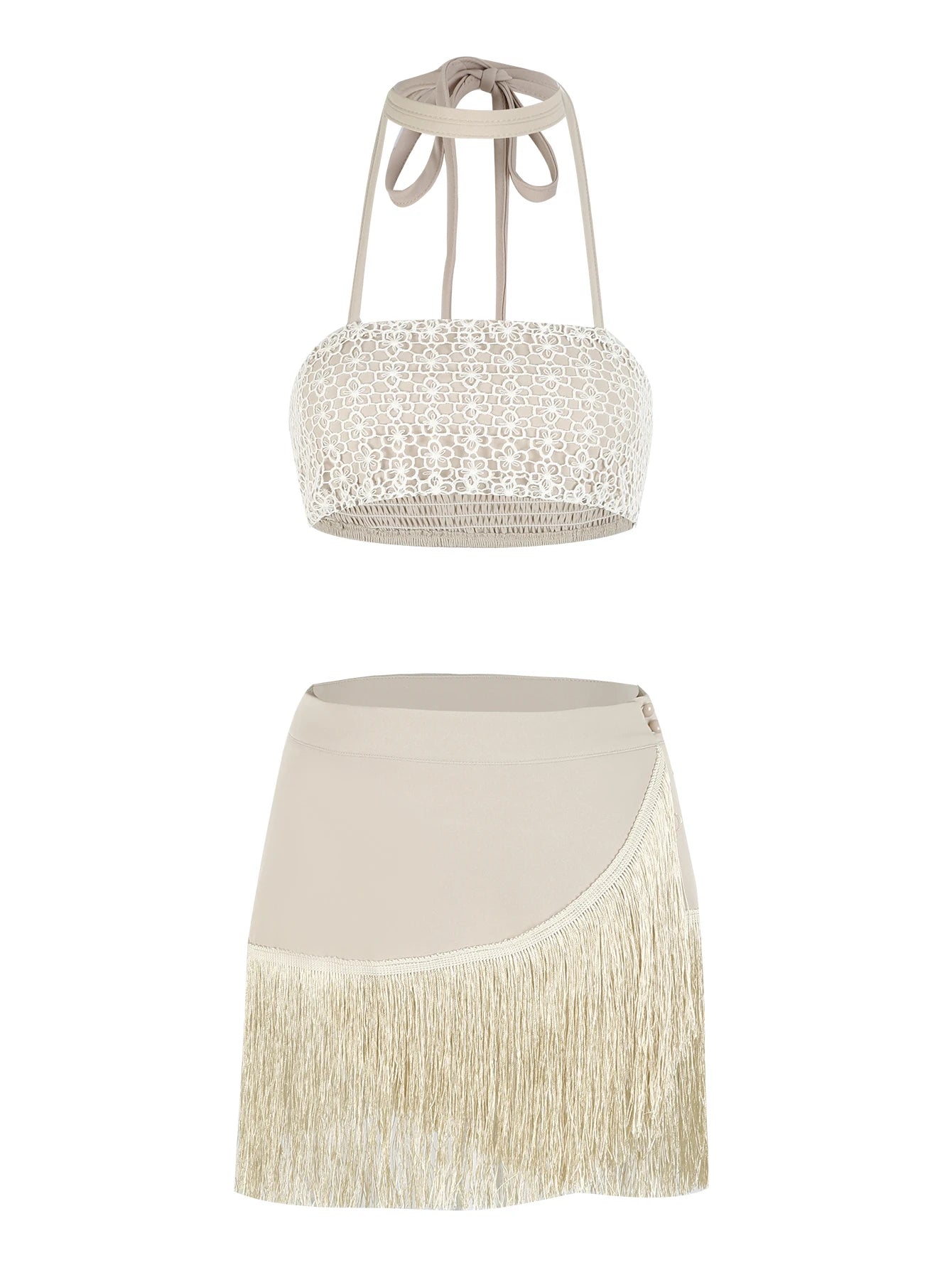 Conjunto Top & Saia Franja Premium – Estilo, Movimento e Elegância para Dias de Sol