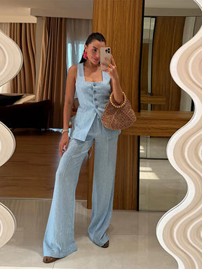 Conjunto Feminino em Linho ''Lime Eleganc” – Moderno, Leve e Sofisticado