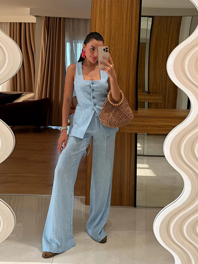 Conjunto Feminino em Linho ''Lime Eleganc” – Moderno, Leve e Sofisticado