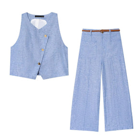 Conjunto Blusa Colete e Calça Pantalona Rafaella - Elegância Clássica