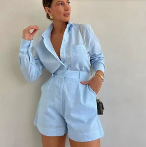 Conjunto Blusa Manga Longa e Short Viscolinho Penelope