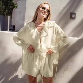 Conjunto de Short e Blusa Manga Longa e Babados Bela