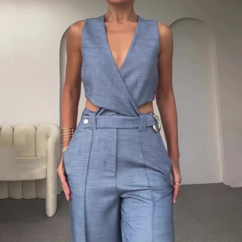 Conjunto Social Colete em Decote V e Calça Bella