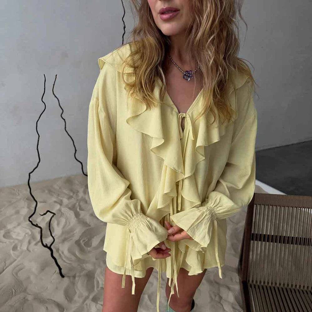 Conjunto de Short e Blusa Manga Longa e Babados Bela