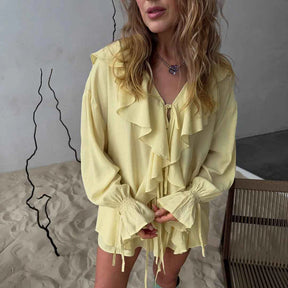 Conjunto de Short e Blusa Manga Longa e Babados Bela