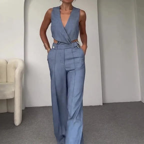 Conjunto Social Colete em Decote V e Calça Bella