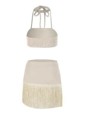 Conjunto Top & Saia Franja Premium – Estilo, Movimento e Elegância para Dias de Sol